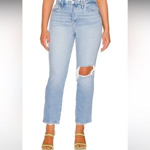 NWT Good American Good Curve Straight With Natural Fray Hem in Indigo124